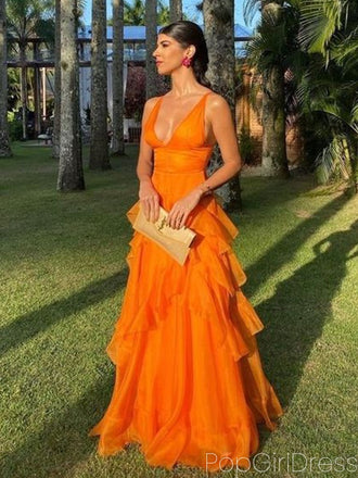 Sexy V-neck Sleeveless Mermaid Satin Long Prom Dresses For Party, PG760