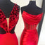 Sexy Mismatched Red Sleeveless Mermaid Long Bridesmaid Dresses, PGB02