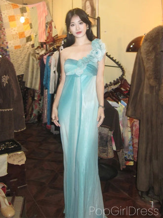 Soft One-shoulder Sleeveless Mermaid Satin Long Prom Dresses For Party, PG1014