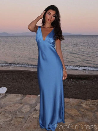 Soft V-neck Sleeveless Mermaid Satin Long Prom Dresses For Party, PG902