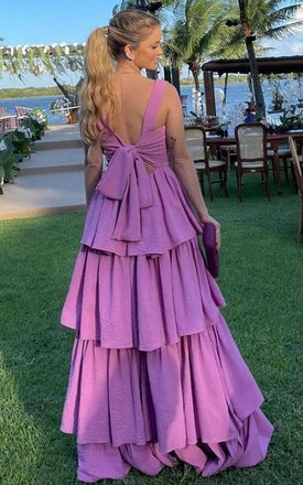 Cute Spaghetti Strap Sleeveless A-line Jersey Rufflles Long Prom Dresses For Party, PG482