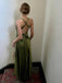 Sexy V-neck Sleeveless Mermaid Satin Long Prom Dresses For Party, PG1019