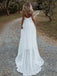 Simple V-neck Sleeveless A-line White Long Tulle Wedding Dresses With Trailing, PGW20