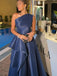 Formal One shoulder Sleeveless A-line Satin Long Prom Dresses For Party, PG582