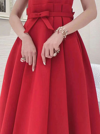 Formal Square Sleeveless A-line Satin Long Prom Dresses For Party, PG788