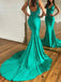 Sexy V-neck Mermaid Sleeveless Prom Dresses With Trailing For Party, PG156