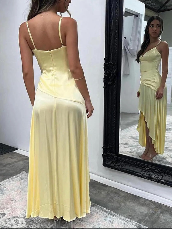 Sexy Spaghetti Strap Sleeveless Mermaid Satin Long Prom Dresses For Party, PG714