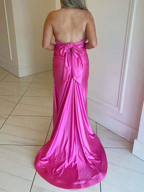 Sexy Halter Strap V-neck Mermaid Sleeveless With Trailing Long Prom Dresses For Party, PG124