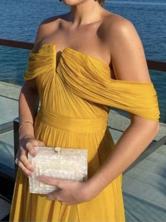 Simple Off-shoulder Sleeveless A-line Satin Long Prom Dresses For Party, PG618