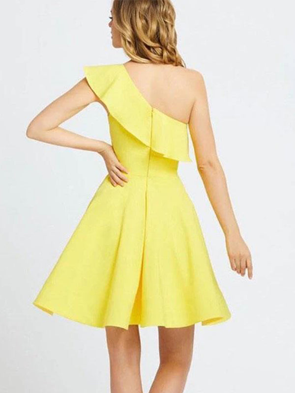 Simple One-shoulder Sleeveless A-line Crepe Homecoming Dresses For Party, PGH440