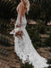 Elegant V-neck Sleeveless Mermaid White Lace Long Wedding Dresses With Trailing, PGW24