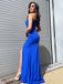 Sexy One-shoulder Sleeveless Mermaid Satin Long Prom Dresses With Front Slit For Party, PG264