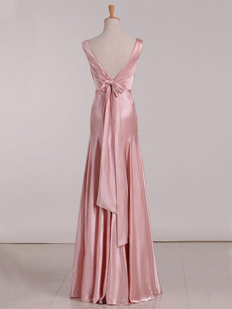 Soft V-neck Sleeveless Mermaid Satin Long Prom Dresses For Party, PG734