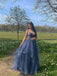 Elegant Spaghetti Strap V-neck Sleeveless A-line Tulle Long Prom Dresses For Party, PG436