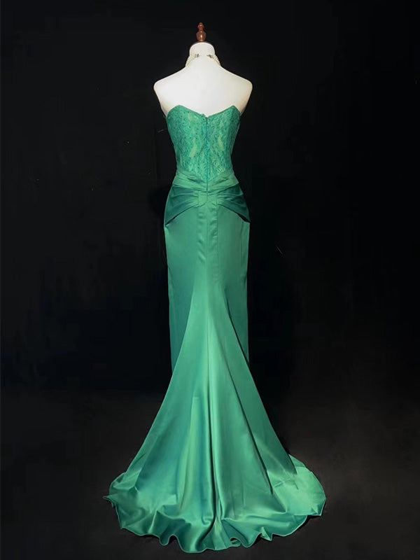 Sexy Sweetheart Sleeveless Mermaid Satin Long Prom Dresses With Trailing For Party, PG300