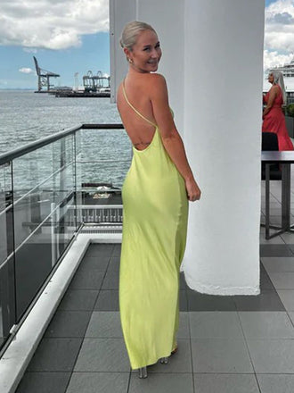 Sexy Asymmetric Sleeveless Mermaid Satin Long Prom Dresses For Party, PG836