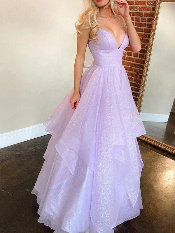 Charming Spaghetti Strap Sleeveless A-line Satin Long Prom Dresses For Party, PG576