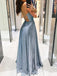 Shiny V-neck Sleeveless A-line Satin Long Prom Dresses For Party, PG594