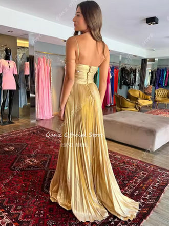 Soft Spaghetti Strap Sleeveless Mermaid Satin Long Prom Dresses For Party, PG935