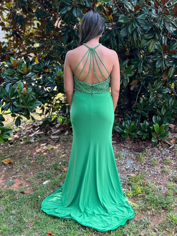 Sexy Halter Mermaid Sleeveless Long Prom Dresses For Party, PG87