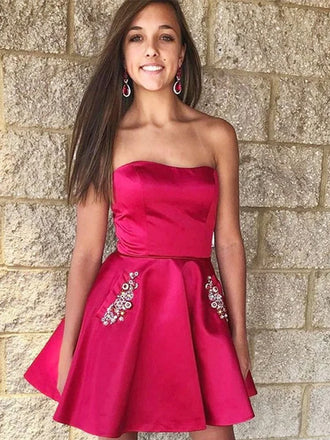 Unique Sweetheart Sleeveless Satin A-line Homecoming Dresses For Party, PGH344