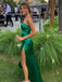 Sexy One-shoulder Mermaid Sleeveless With Side Slit Long Prom Dresses For Party, PG96