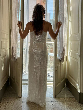 Sexy Spaghetti Strap Sleeveless Mermaid Sequin Long Prom Dresses For Party, PG828