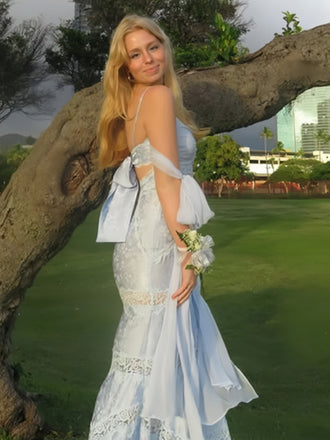 Elegant Spaghetti Strap Sleeveless Mermaid Satin Long Prom Dresses For Party, PG1015