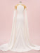 Elegant Scoop Cap Sleeve Mermaid Satin White Long Prom Dresses With Trailing For Party, PG220