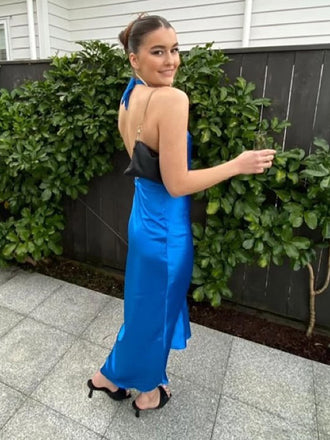 Sexy Halter Sleeveless Mermaid Satin Long Prom Dresses For Party, PG776