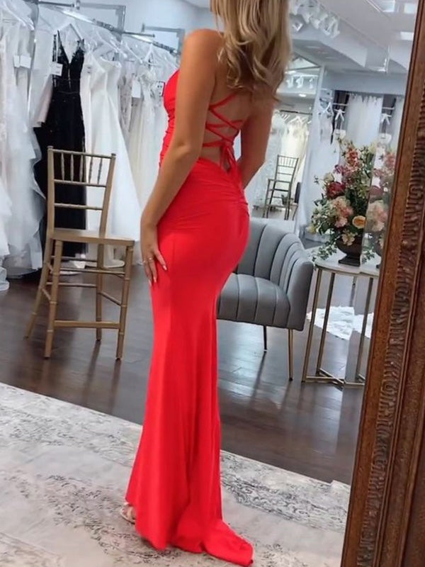 Sexy Spaghetti Strap V-neck Sleeveless Mermaid Long Prom Dresses For Party, PG172