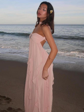 Soft Sweetheart Sleeveless A-line Chiffon Long Prom Dresses For Party, PG985