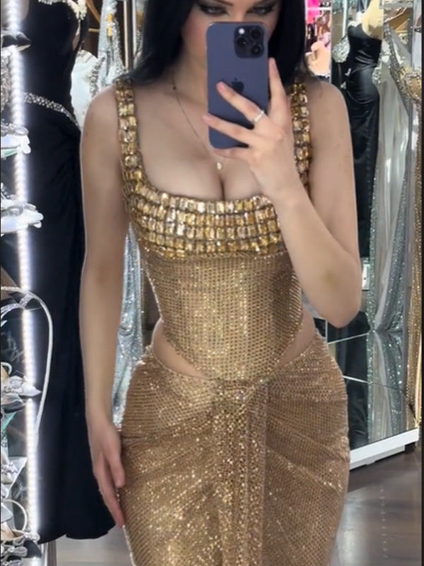 Sexy Square Sleeveless Mermaid Sequin Long Prom Dresses For Party, PG506