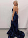 Sexy V-neck Halter Sleeveless Mermaid Long Prom Dresses With Slit For Party, PG208