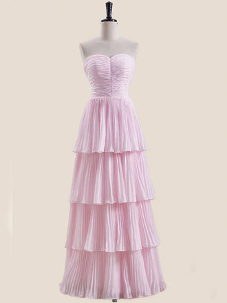 Soft Sweetheart Sleeveless A-line Chiffon Long Prom Dresses For Party, PG988