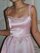 Soft Spaghetti Strap Sleeveless A-line Satin Long Prom Dresses For Party, PG820