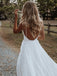 Simple V-neck Sleeveless A-line White Long Tulle Wedding Dresses With Trailing, PGW20