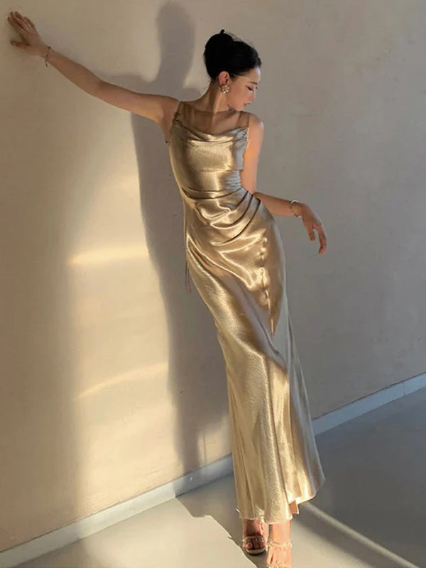Soft Halter Sleeveless Mermaid Satin Long Prom Dresses For Party, PG606