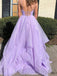 Shiny Spaghetti Strap Sleeveless A-line Tulle Long Prom Dresses For Party, PG526