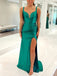 Sexy Spaghetti Strap Sleeveless Mermaid Satin Long Prom Dresses With Front Slit For Party, PG252