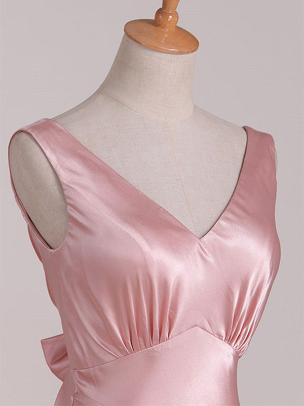 Soft V-neck Sleeveless Mermaid Satin Long Prom Dresses For Party, PG734