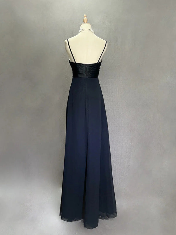 Simple Spaghetti Strap Sleeveless Mermaid Chiffon Long Prom Dresses For Party, PG316