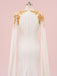 Elegant Scoop Cap Sleeve Mermaid Satin White Long Prom Dresses With Trailing For Party, PG220