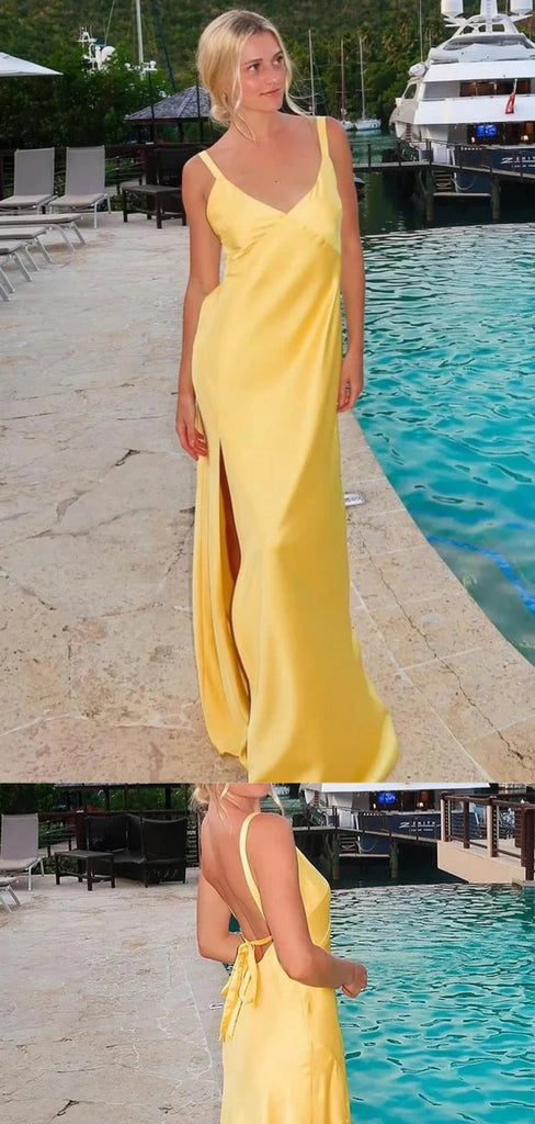 Soft Spaghetti Strap Sleeveless Mermaid Satin Long Prom Dresses For Party, PG810