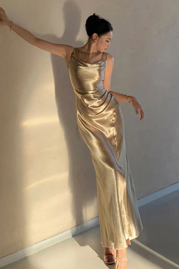 Soft Halter Sleeveless Mermaid Satin Long Prom Dresses For Party, PG606