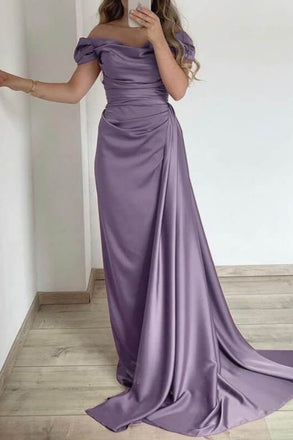 Formal Off-shoulder Sleeveless Mermaid Satin Long Prom Dresses For Party, PG752
