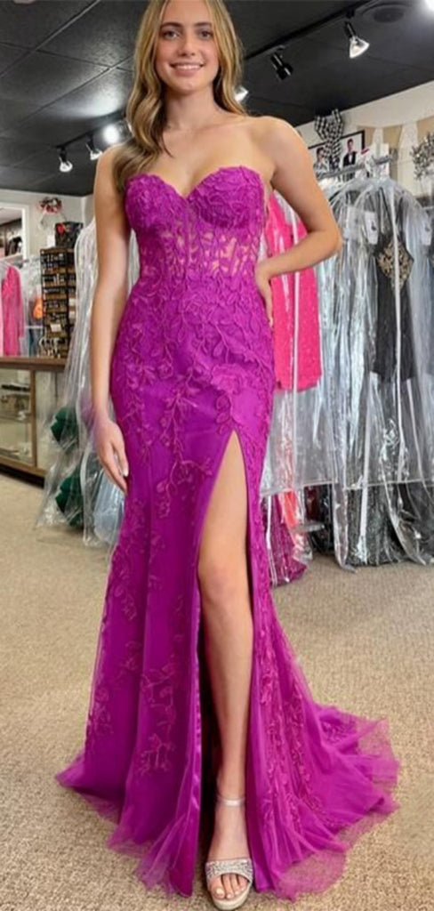 Sexy Sweetheart Mermaid Sleeveless With Front Slit Long Prom Dresses For Party, PG92