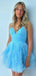 Simple Spaghetti Strap V-neck Sleeveless Short Tulle A-line Homecoming Dresses For Party, PGH188