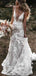 Elegant V-neck Sleeveless Mermaid White Lace Long Wedding Dresses With Trailing, PGW24