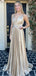 Elegant Spaghetti Strap V-neck Sleeveless A-line Satin Long Prom Dresses For Party, PG256